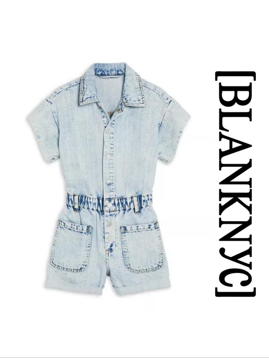 Blank NYC Pants - BLANK NYC - Time Zone Acid Wash Denim Short Sleeve Romper - XSmall